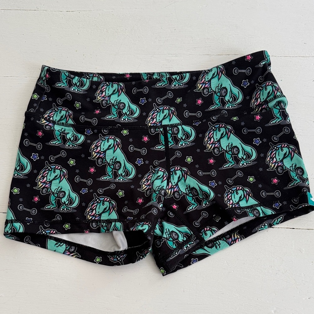 Black Athletic Shorts with Dinosaur Print